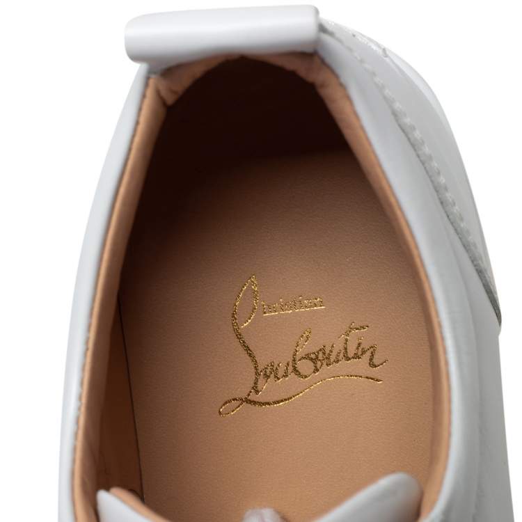 Pre Owned Christian Louboutin White Leather Louis Junior Studded Sneakers Size 39.5