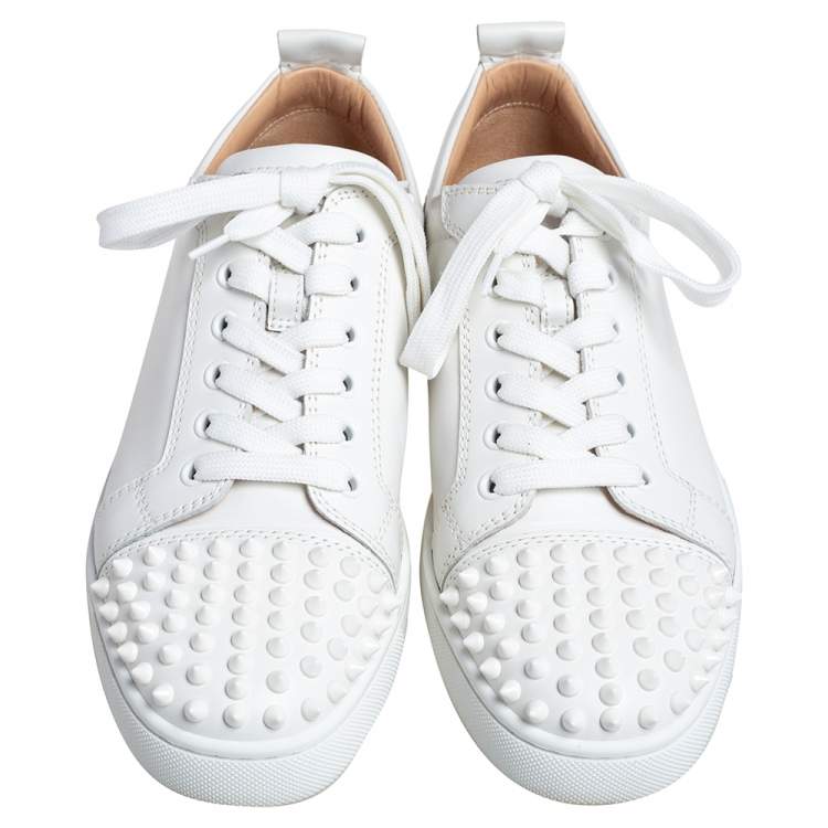 Pre Owned Christian Louboutin White Leather Louis Junior Studded Sneakers Size 39.5