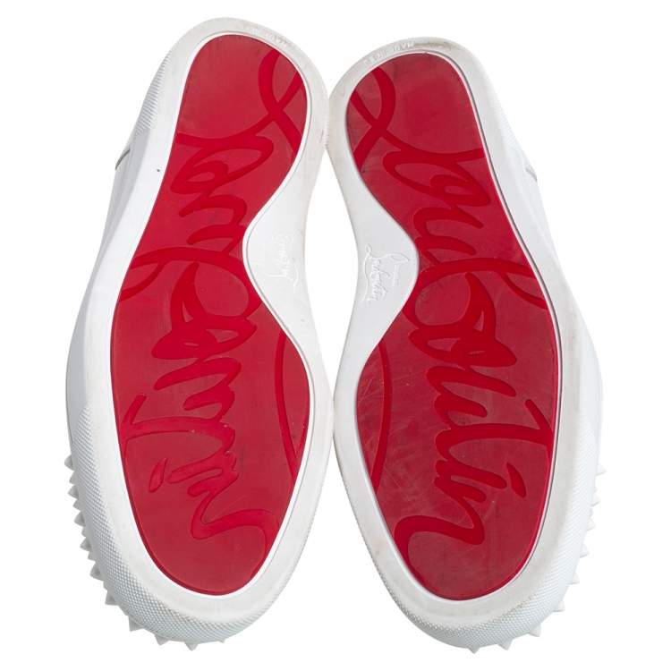 Pre Owned Christian Louboutin White Leather Louis Junior Studded Sneakers Size 39.5