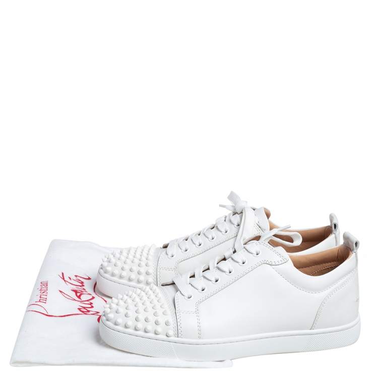 Pre Owned Christian Louboutin White Leather Louis Junior Studded Sneakers Size 39.5