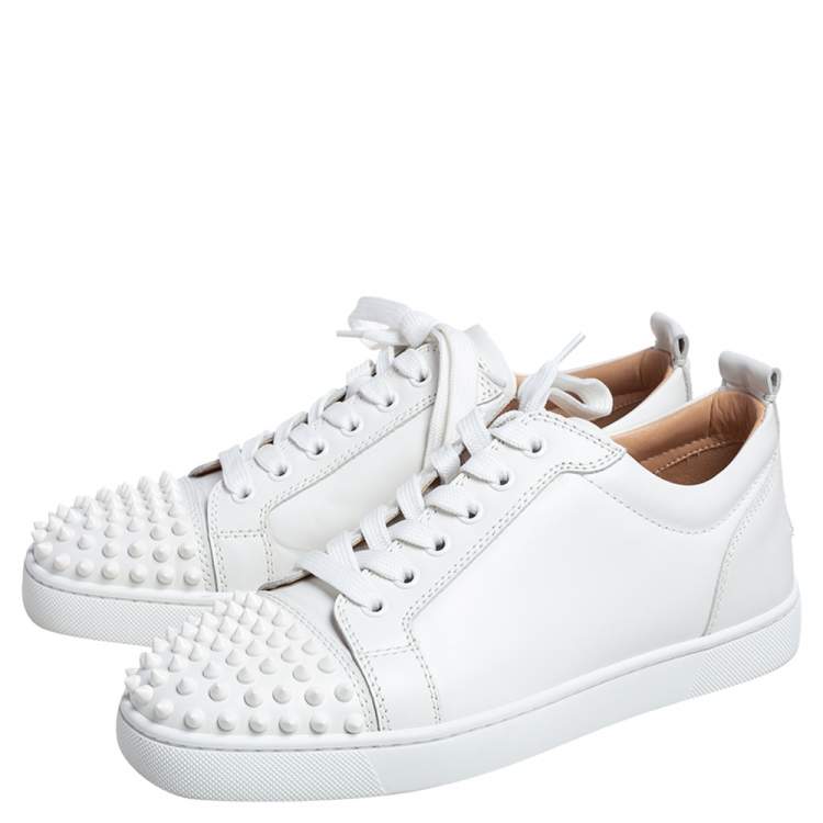 Pre Owned Christian Louboutin White Leather Louis Junior Studded Sneakers Size 39.5