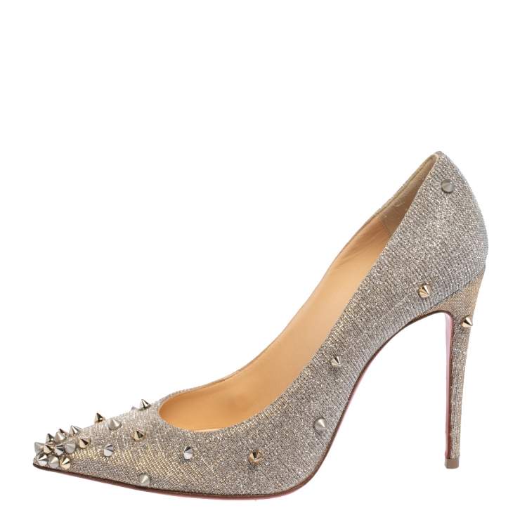 Christian Louboutin Gold Lurex Fabric Lady Peep Toe Spike Platform