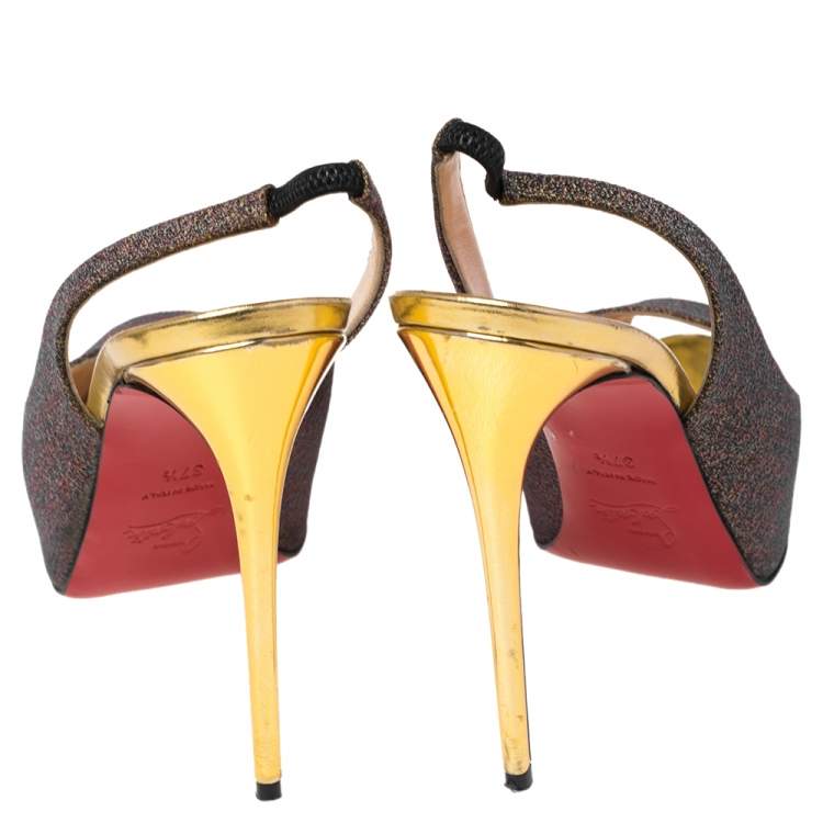 Pre Owned Christian Louboutin Multicolor Fabric No Prive Slingback Pumps Size 37.5