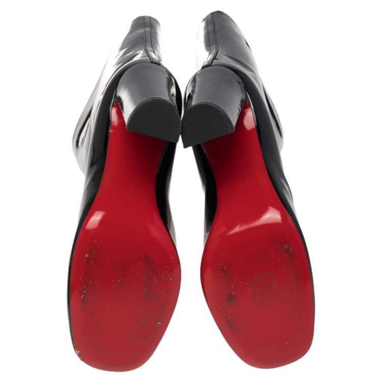 Pre Owned Christian Louboutin Black Patent Leather Tomette Mid Calf Boots Size 38.5