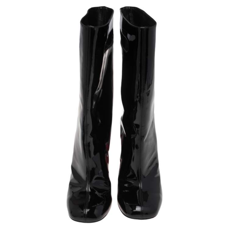 Pre Owned Christian Louboutin Black Patent Leather Tomette Mid Calf Boots Size 38.5
