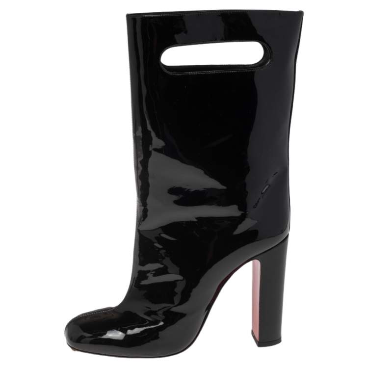 black patent leather mid calf boots