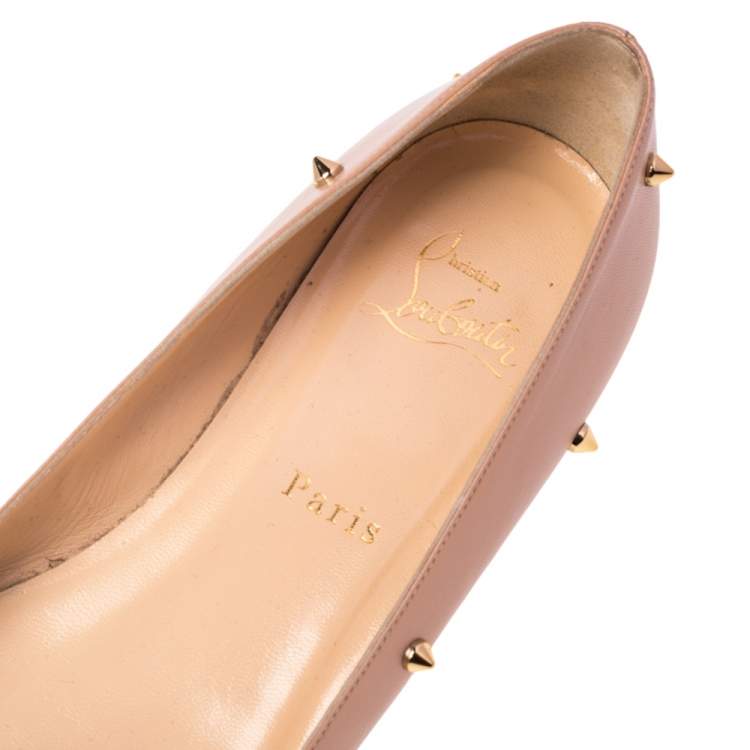 Pre Owned Christian Louboutin Beige Leather Degraspike Ballet Flats Size 38.5