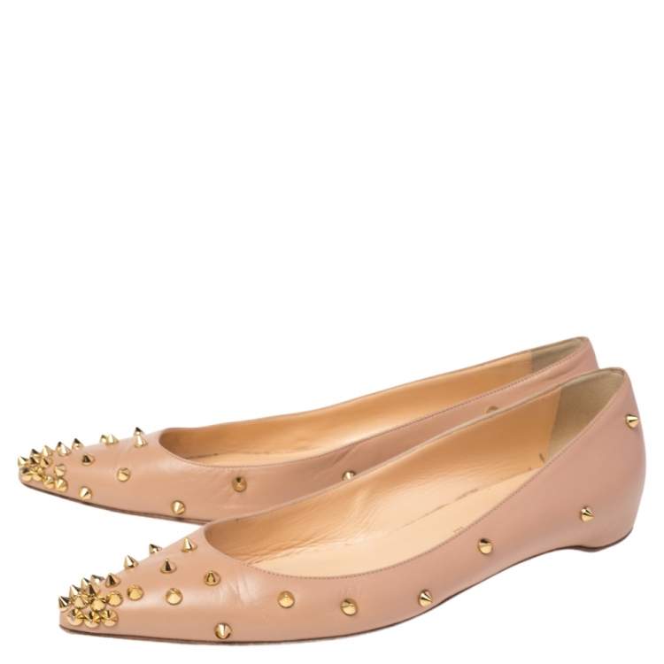 Pre Owned Christian Louboutin Beige Leather Degraspike Ballet Flats Size 38.5