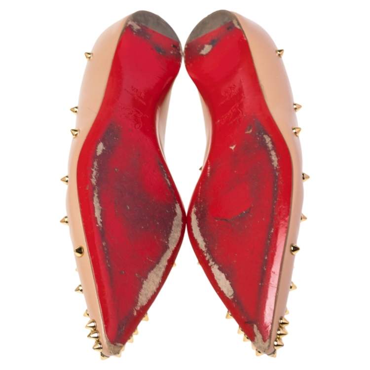 Pre Owned Christian Louboutin Beige Leather Degraspike Ballet Flats Size 38.5