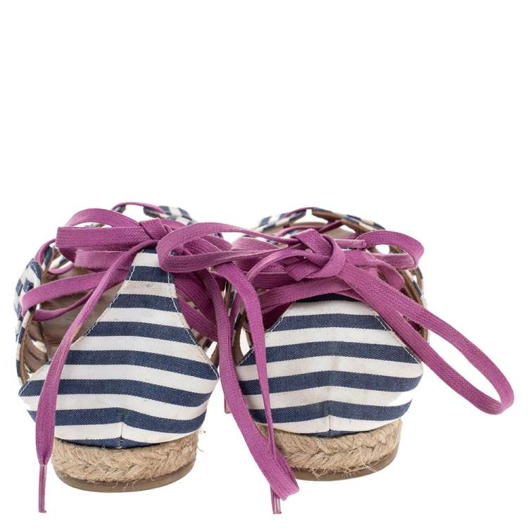 Pre Owned Christian Louboutin Multicolor Fabric Espadrille Ankle Wrap Flat Sandals Size 36