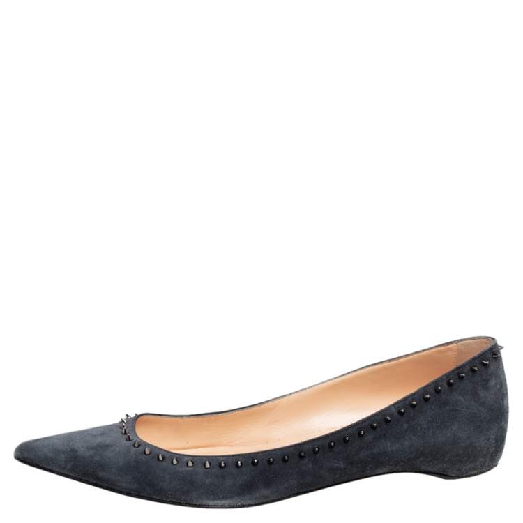 مملوكة مسبقًا Christian Louboutin Grey Suede Anjalina Ballet Flats Size 40.5