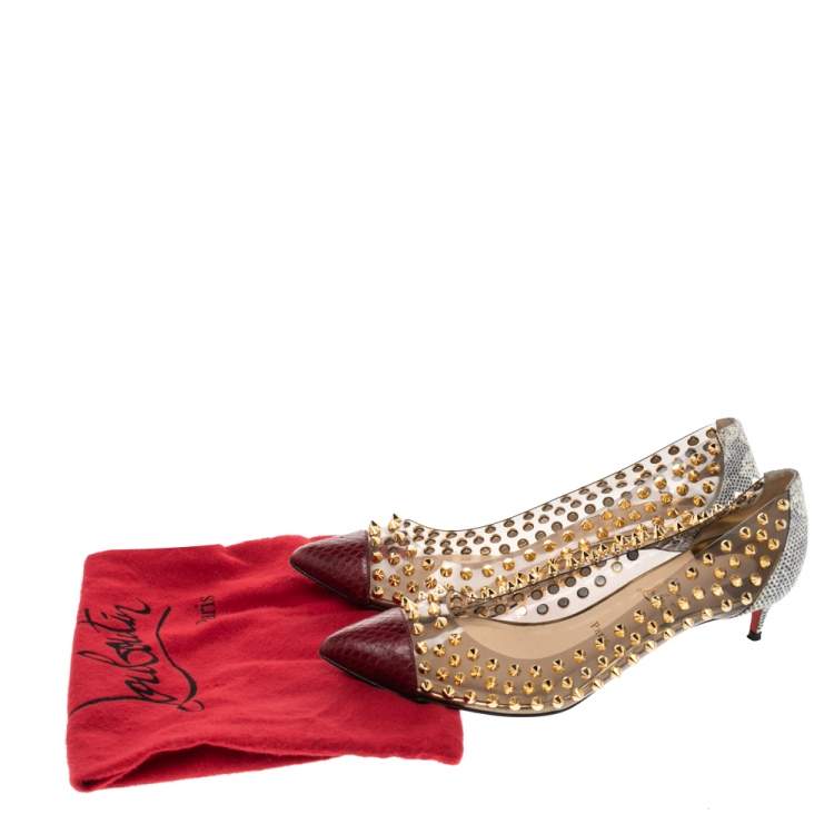 Pre Owned Christian Louboutin Multicolor Python And PVC Spike Me Pumps Size 37.5