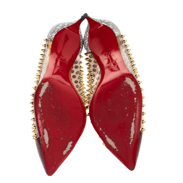 Pre Owned Christian Louboutin Multicolor Python And PVC Spike Me Pumps Size 37.5