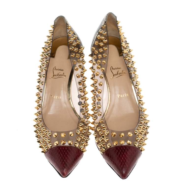 Pre Owned Christian Louboutin Multicolor Python And PVC Spike Me Pumps Size 37.5