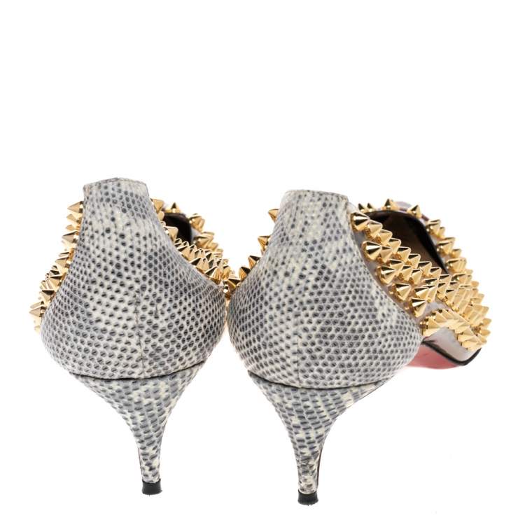 Pre Owned Christian Louboutin Multicolor Python And PVC Spike Me Pumps Size 37.5