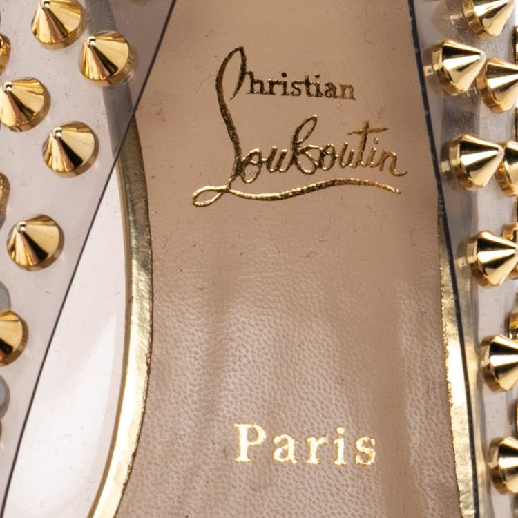 Pre Owned Christian Louboutin Multicolor Python And PVC Spike Me Pumps Size 37.5