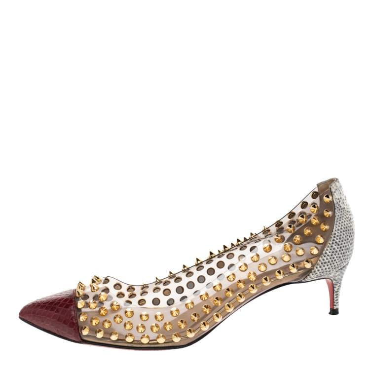 Pre Owned Christian Louboutin Multicolor Python And PVC Spike Me Pumps Size 37.5