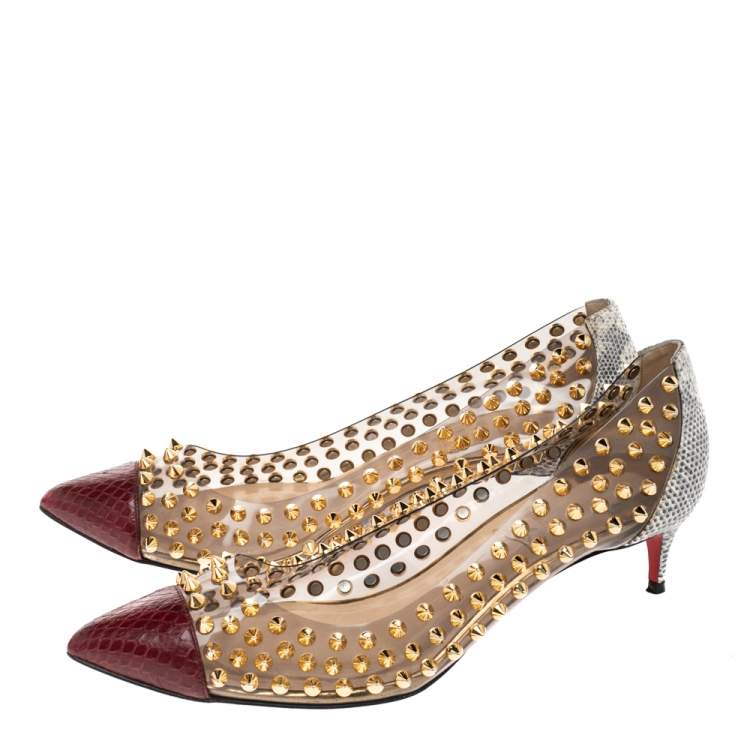 Pre Owned Christian Louboutin Multicolor Python And PVC Spike Me Pumps Size 37.5