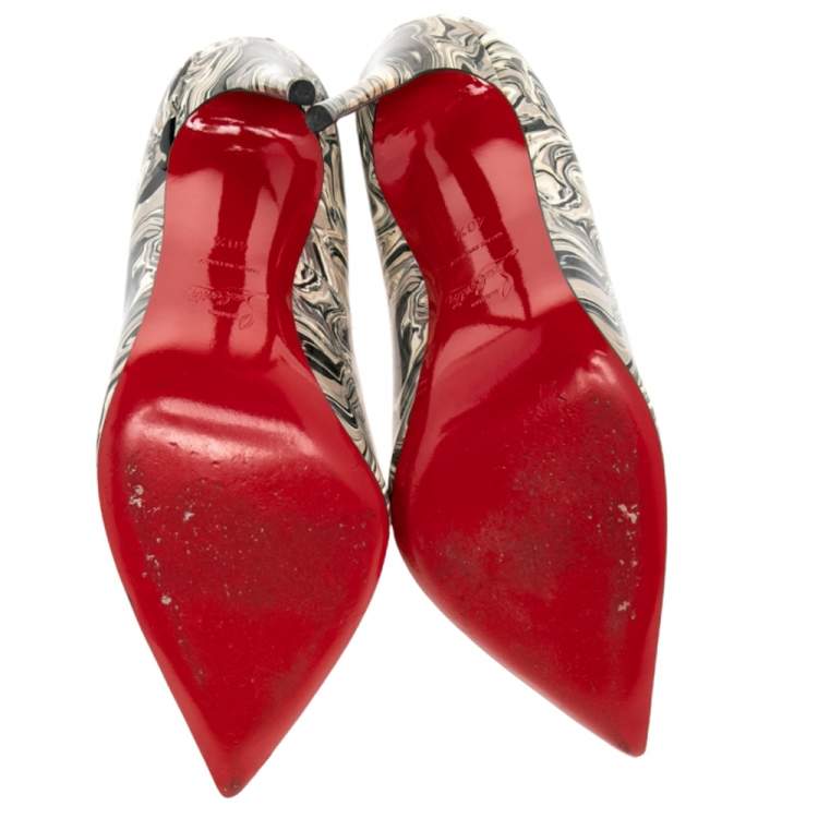Pre Owned Christian Louboutin Grey Marble Print Patent Leather So Kate Pumps Size 40.5