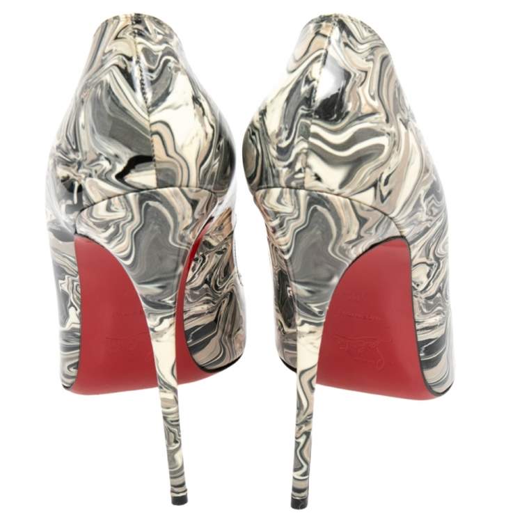 Pre Owned Christian Louboutin Grey Marble Print Patent Leather So Kate Pumps Size 40.5