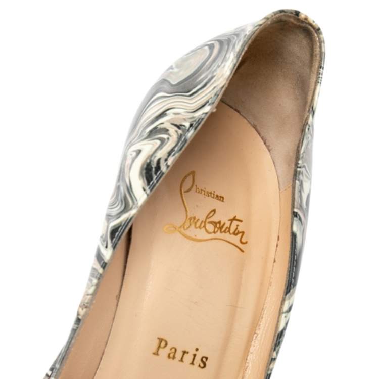 Pre Owned Christian Louboutin Grey Marble Print Patent Leather So Kate Pumps Size 40.5