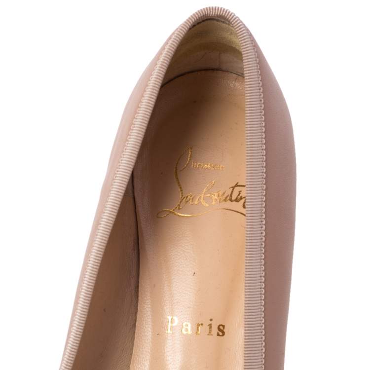 Pre Owned Christian Louboutin Beige Leather Hall Spike Flats Size 40
