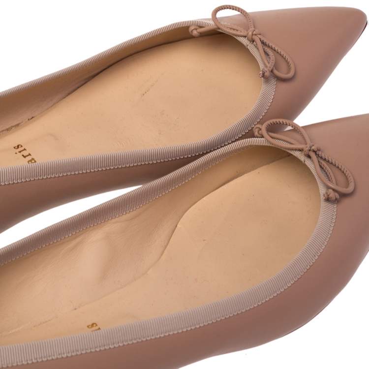 Pre Owned Christian Louboutin Beige Leather Hall Spike Flats Size 40