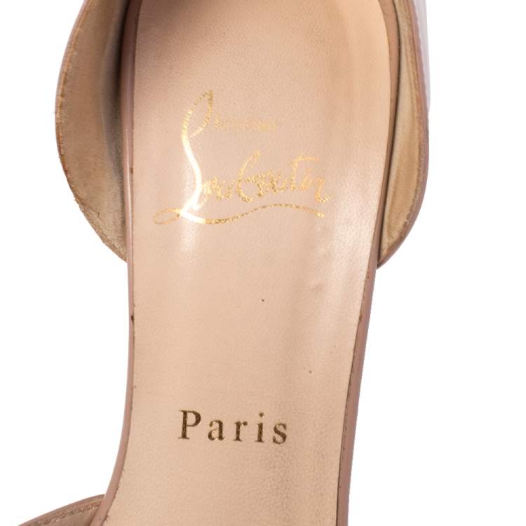 Pre Owned Christian Louboutin Beige Patent Leather D'orsay Peep Toe Pumps Size 38