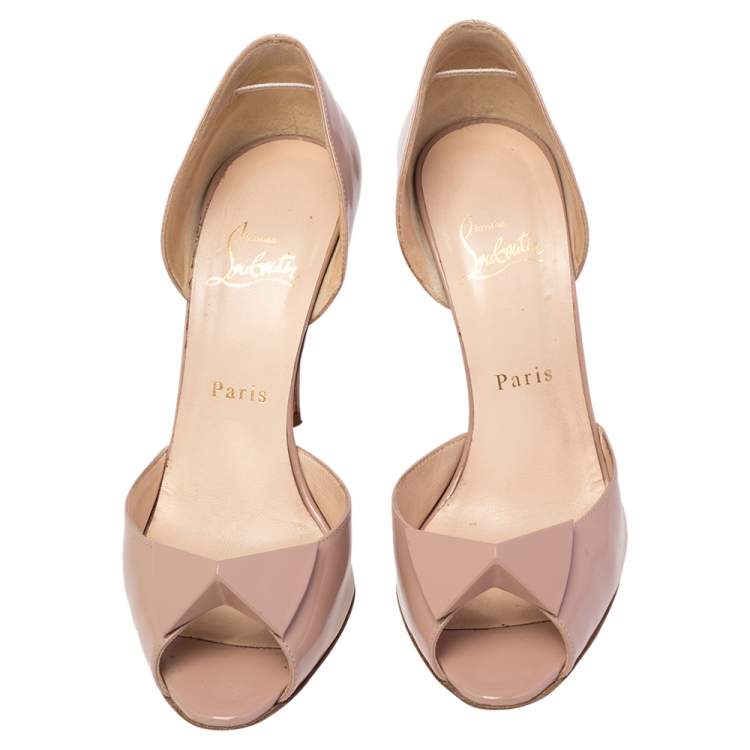 Pre Owned Christian Louboutin Beige Patent Leather D'orsay Peep Toe Pumps Size 38