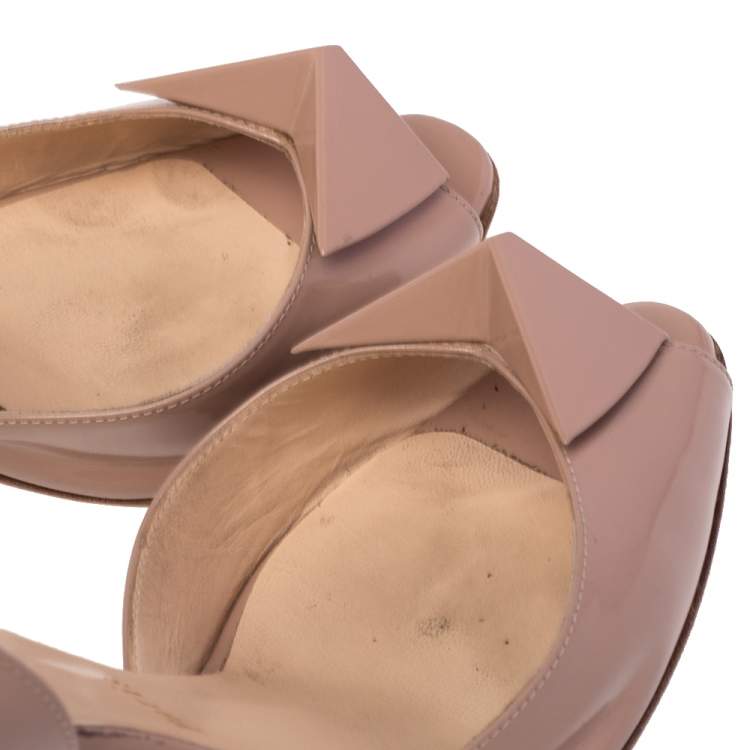 Pre Owned Christian Louboutin Beige Patent Leather D'orsay Peep Toe Pumps Size 38