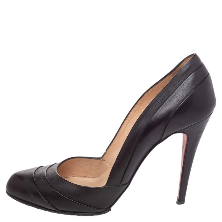 Pre Owned Christian Louboutin Dark Brown Leather Armadillo Pumps Size 38.5