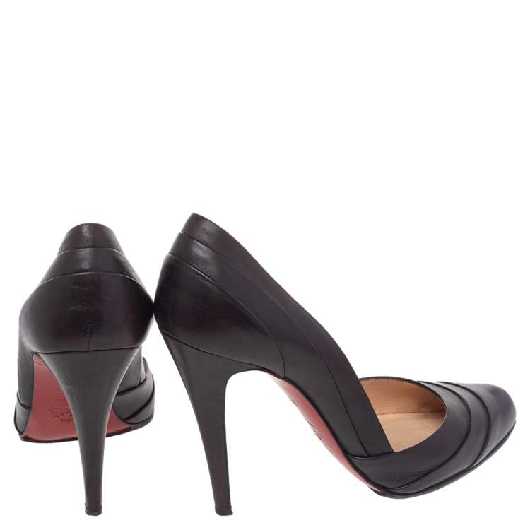 Pre Owned Christian Louboutin Dark Brown Leather Armadillo Pumps Size 38.5