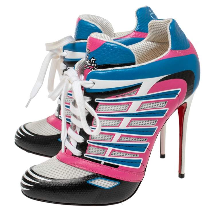 Pre Owned Christian Louboutin Multicolor Leather and Mesh Boltina Booties Size 38.5