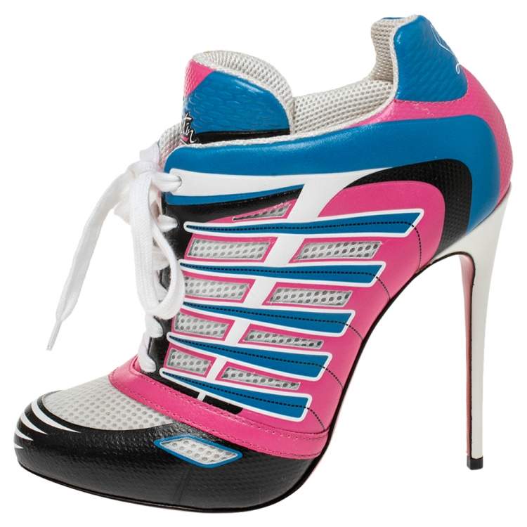 Pre Owned Christian Louboutin Multicolor Leather and Mesh Boltina Booties Size 38.5