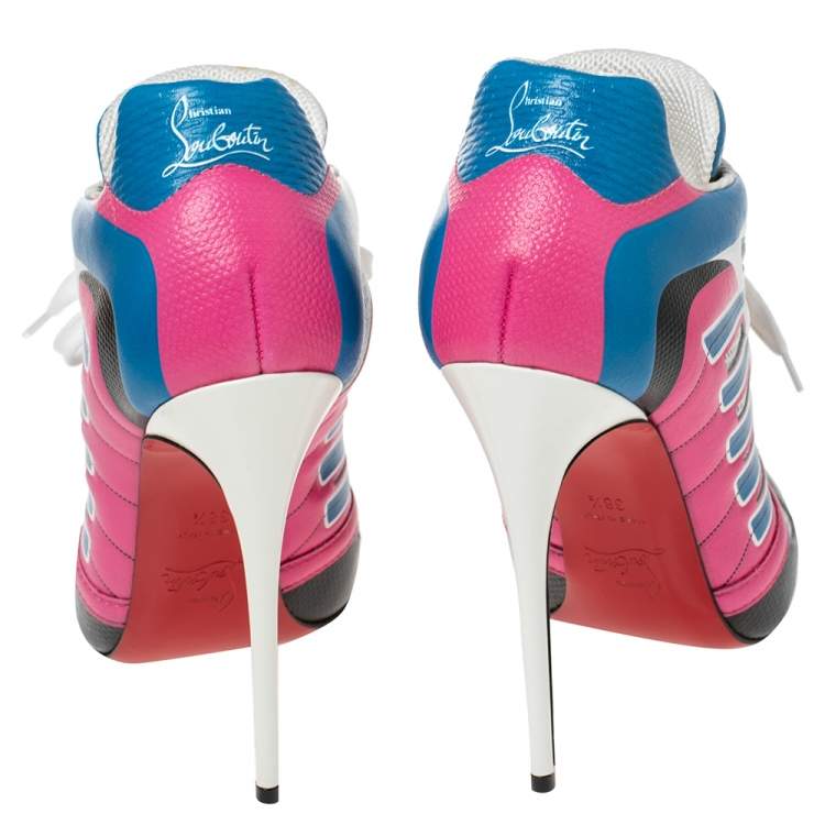 Pre Owned Christian Louboutin Multicolor Leather and Mesh Boltina Booties Size 38.5
