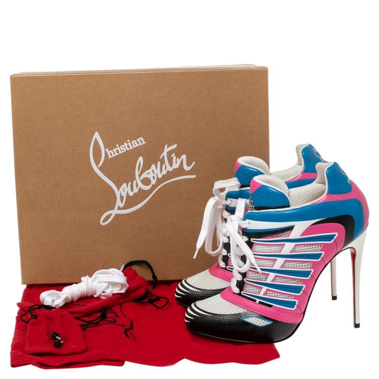 Pre Owned Christian Louboutin Multicolor Leather and Mesh Boltina Booties Size 38.5