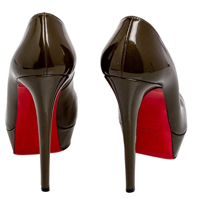 Pre Owned Christian Louboutin Green Patent Leather Bianca Pump Size 37