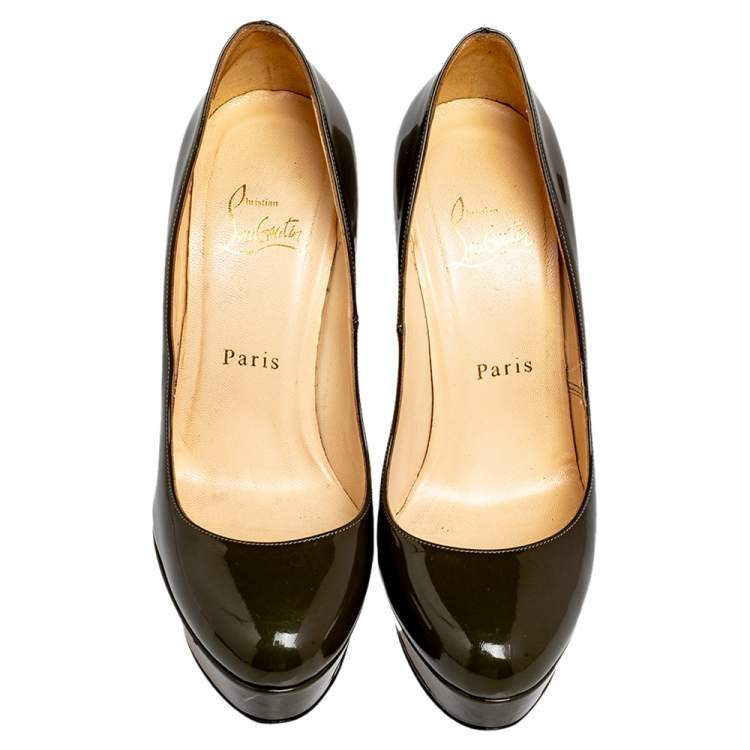 Pre Owned Christian Louboutin Green Patent Leather Bianca Pump Size 37