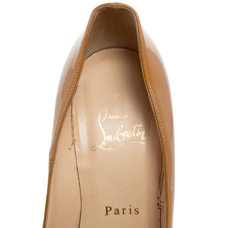 Pre Owned Christian Louboutin Beige Patent Leather Platform Pumps Size 37