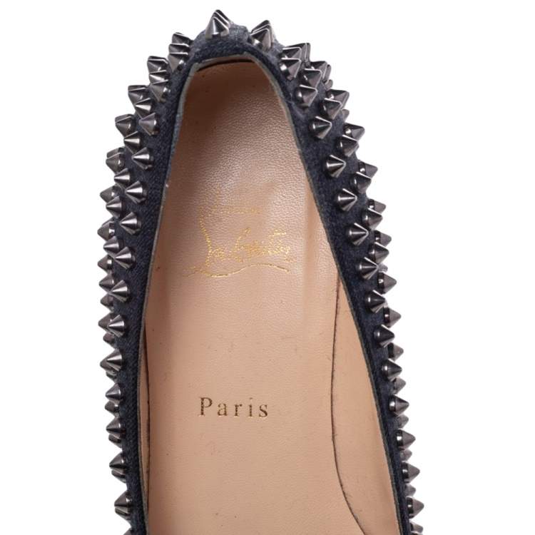 Pre Owned Christian Louboutin Black Canvas Pigalle Spike Ballet Flats Size 40