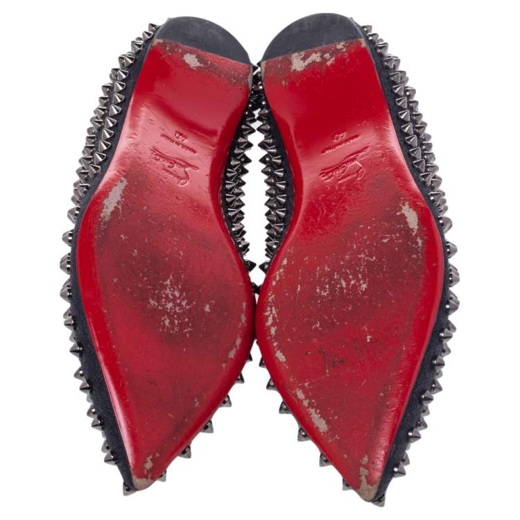 Pre Owned Christian Louboutin Black Canvas Pigalle Spike Ballet Flats Size 40