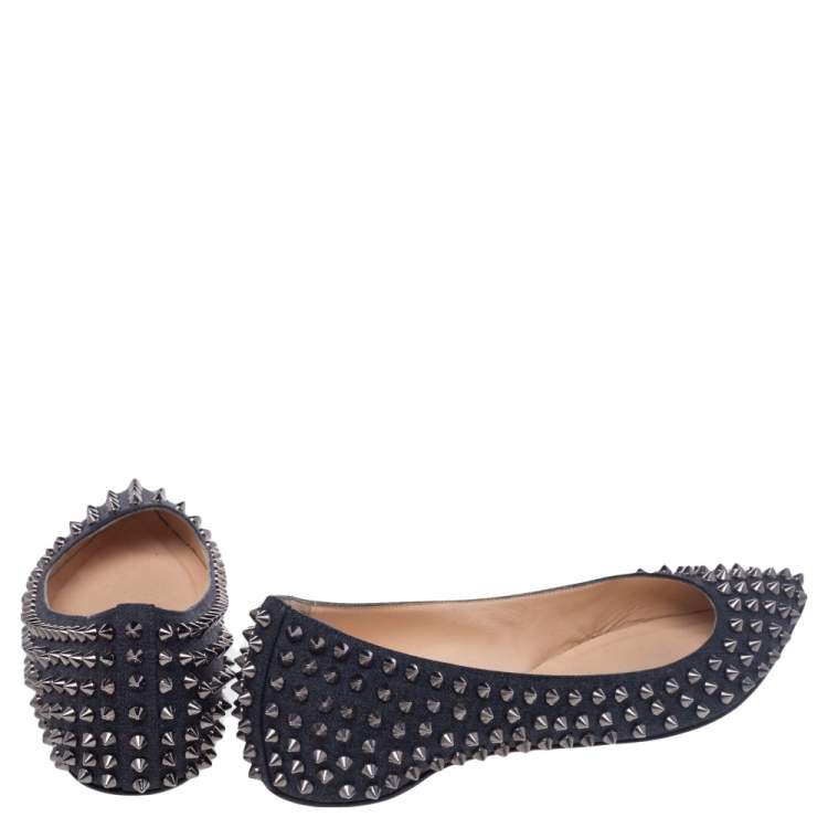 Pre Owned Christian Louboutin Black Canvas Pigalle Spike Ballet Flats Size 40