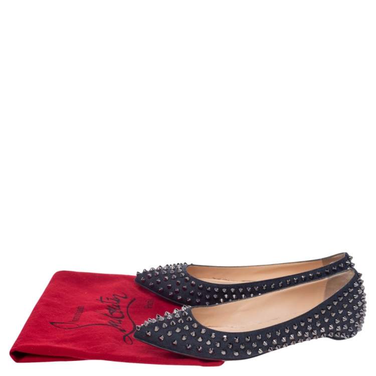 Pre Owned Christian Louboutin Black Canvas Pigalle Spike Ballet Flats Size 40