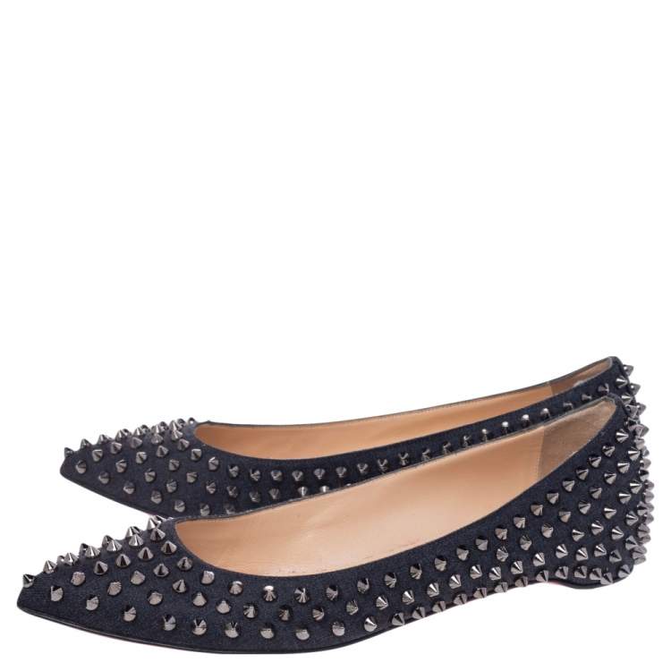 Pre Owned Christian Louboutin Black Canvas Pigalle Spike Ballet Flats Size 40