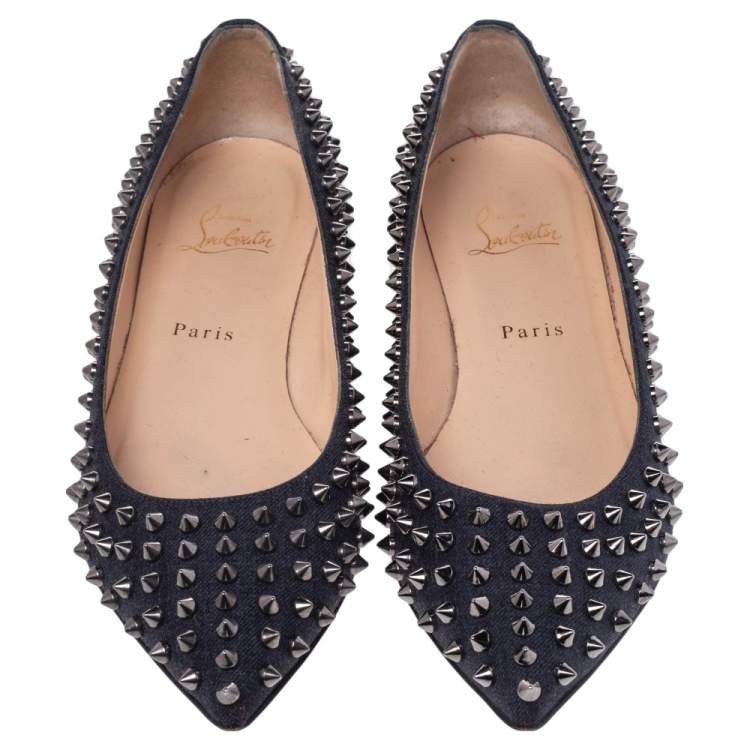 Pre Owned Christian Louboutin Black Canvas Pigalle Spike Ballet Flats Size 40