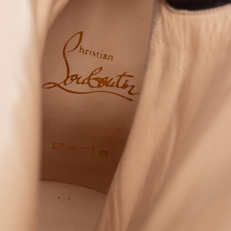 Pre Owned Christian Louboutin Light Yellow/Black Leopard Print Patent Leather Zip Knee Length Boots Size 39.5 