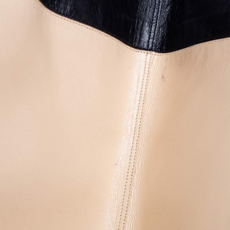 Pre Owned Christian Louboutin Light Yellow/Black Leopard Print Patent Leather Zip Knee Length Boots Size 39.5 
