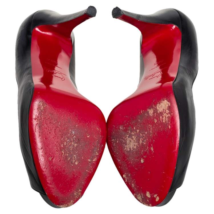 Pre Owned Christian Louboutin Black Leather Very Prive Peep Toe Pumps Size 38.5