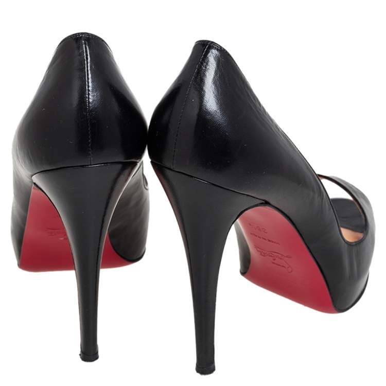 Pre Owned Christian Louboutin Black Leather Very Prive Peep Toe Pumps Size 38.5