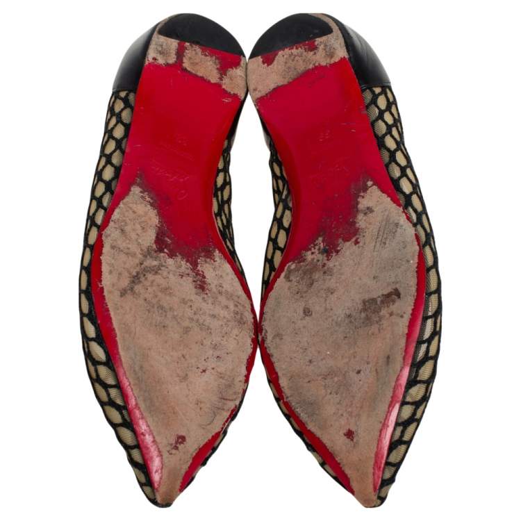 Pre Owned Christian Louboutin Black Leather and Mesh Miss Mix Ballet Flats Size 39